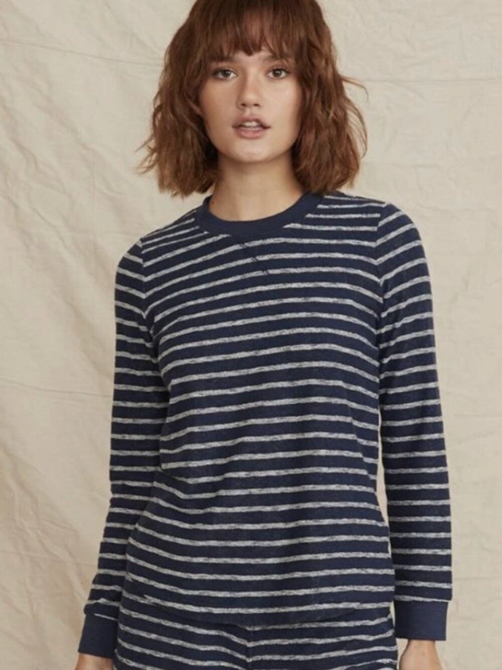 Marine Layer Britton Saddle Crewneck Top in Navy Terry | Size Small